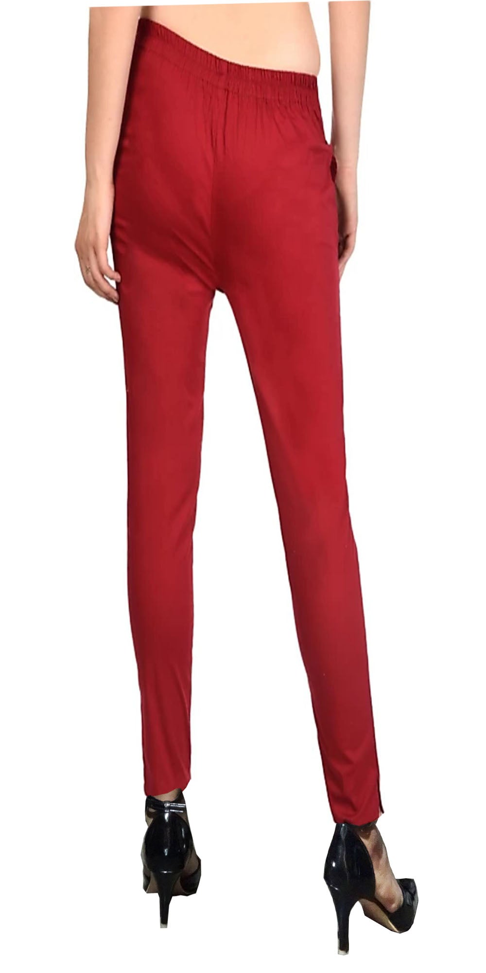 PAVONINE Maroon Color Stretchable Cotton Lycra Fabric Pencil Pant For Women - Distacart