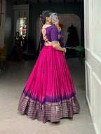 Lorenvalley Pink Chanderi Color Padding With Zari Weaving Work Border Lehenga Choli with Dupatta