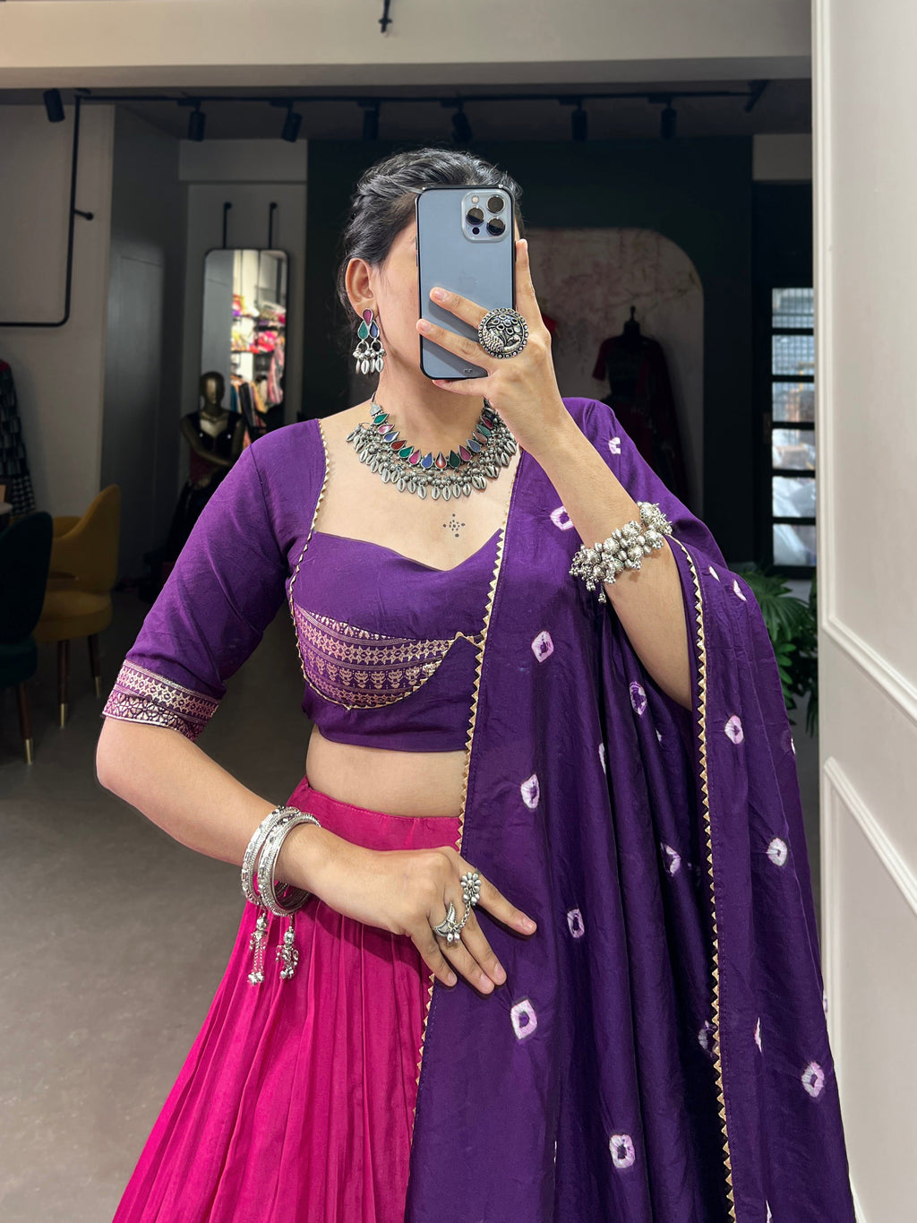Lorenvalley Pink Chanderi Color Padding With Zari Weaving Work Border Lehenga Choli with Dupatta