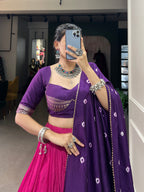Lorenvalley Pink Chanderi Color Padding With Zari Weaving Work Border Lehenga Choli with Dupatta