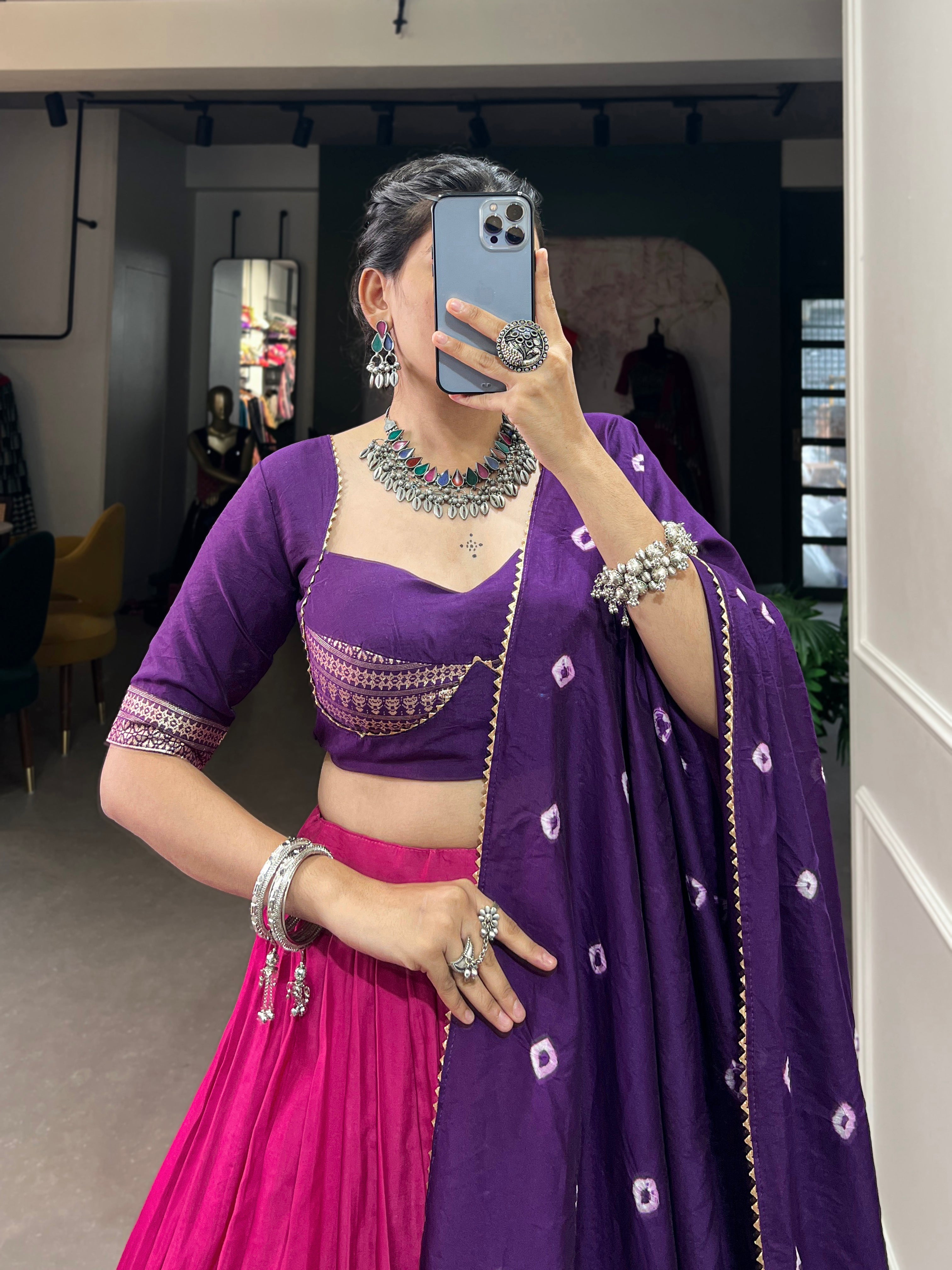 Lorenvalley Pink Chanderi Color Padding With Zari Weaving Work Border Lehenga Choli with Dupatta