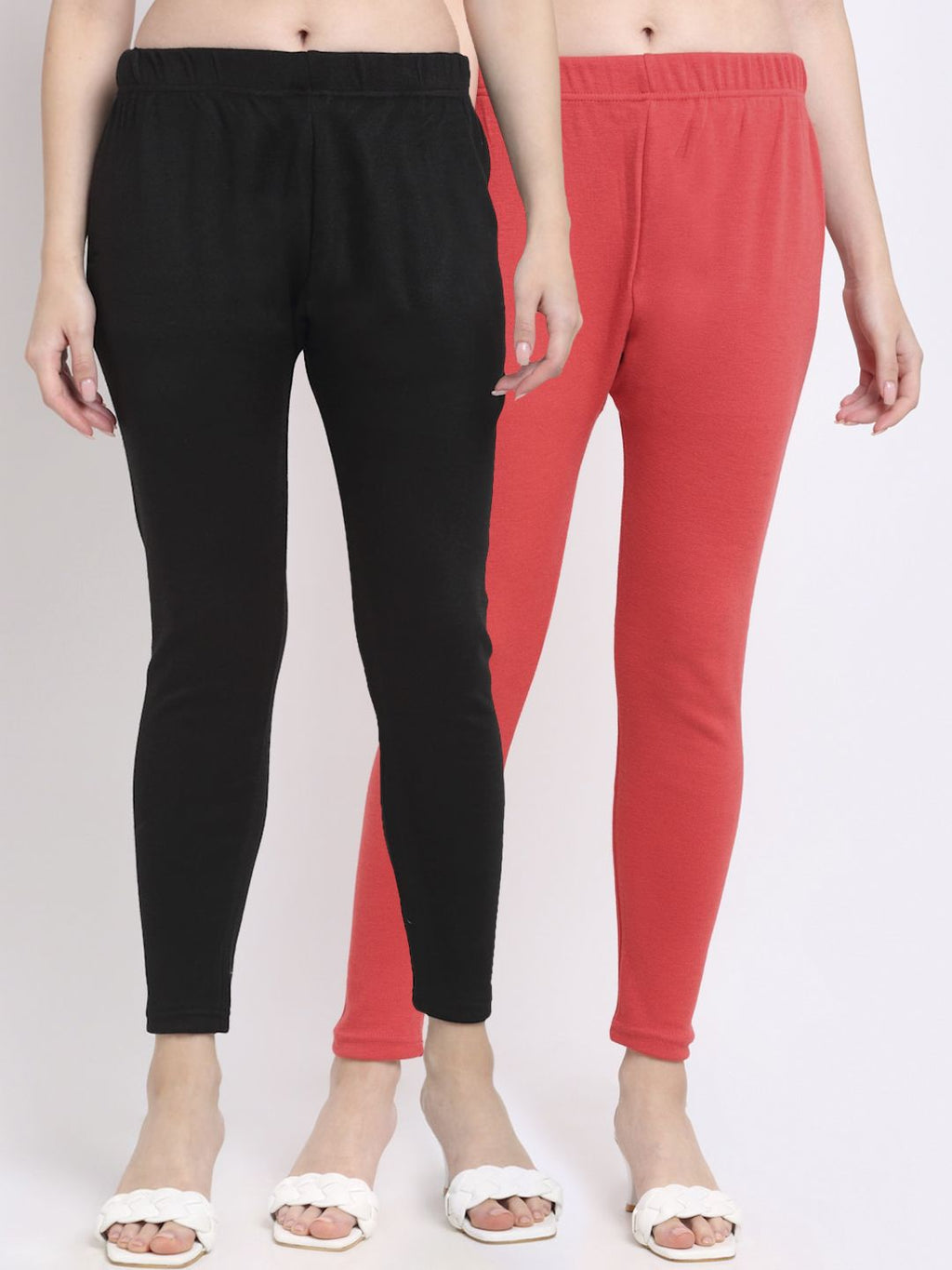 TAG 7 Women Pack Of 2 Peach & Black Solid Ankle-Length Leggings