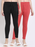 TAG 7 Women Pack Of 2 Peach & Black Solid Ankle-Length Leggings