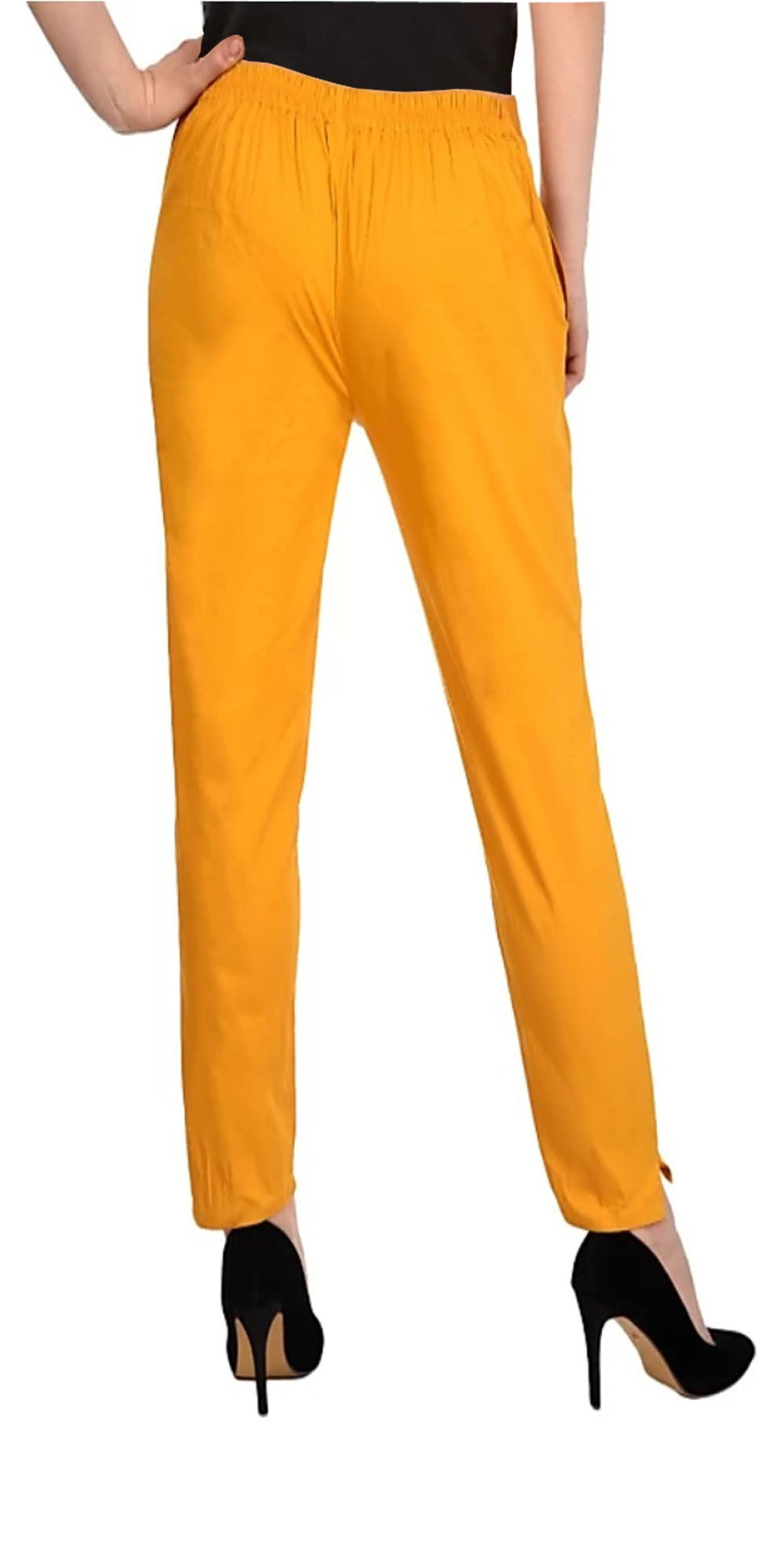 PAVONINE Mustard Color Stretchable Cotton Lycra Fabric Pencil Pant For Women - Distacart