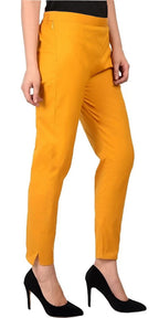 PAVONINE Mustard Color Stretchable Cotton Lycra Fabric Pencil Pant For Women - Distacart