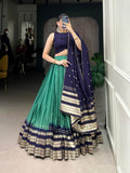 Lorenvalley Firozi Pure Chanderi Plain With Zari Weaving Work Border Lehenga Choli