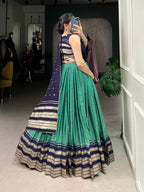 Lorenvalley Firozi Pure Chanderi Plain With Zari Weaving Work Border Lehenga Choli