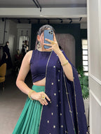Lorenvalley Firozi Pure Chanderi Plain With Zari Weaving Work Border Lehenga Choli