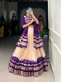 Lorenvalley Off White Pure Chanderi Plain With Zari Weaving Work Border Lehenga Choli