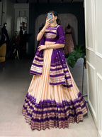 Lorenvalley Off White Pure Chanderi Plain With Zari Weaving Work Border Lehenga Choli