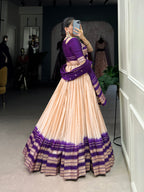 Lorenvalley Off White Pure Chanderi Plain With Zari Weaving Work Border Lehenga Choli