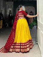 Lorenvalley Yellow Pure Chanderi Plain With Zari Weaving Work Border Lehenga Choli