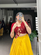 Lorenvalley Yellow Pure Chanderi Plain With Zari Weaving Work Border Lehenga Choli