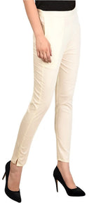 PAVONINE Off White Color Stretchable Cotton Lycra Fabric Pencil Pant For Women - Distacart
