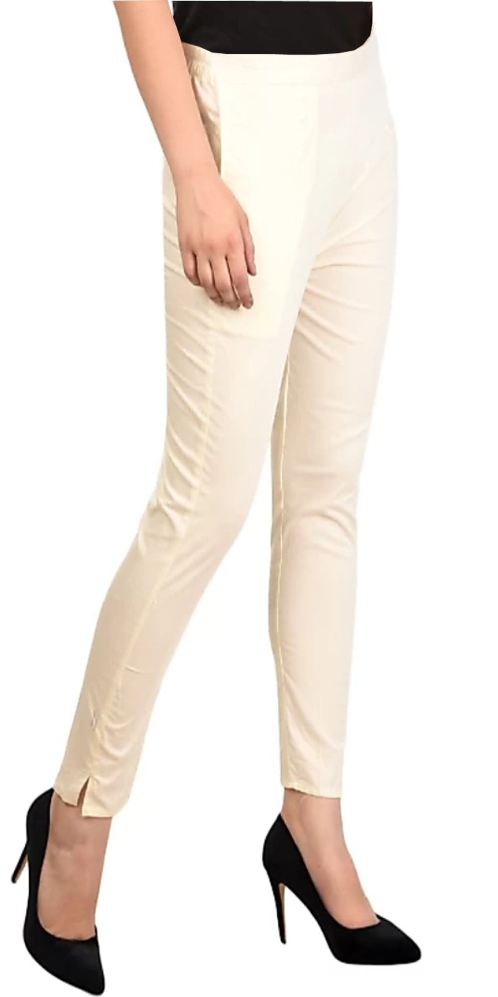 PAVONINE Off White Color Stretchable Cotton Lycra Fabric Pencil Pant For Women - Distacart