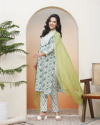 Vaasva Women White Cotton Kurta With Cotton Pant & Dupatta