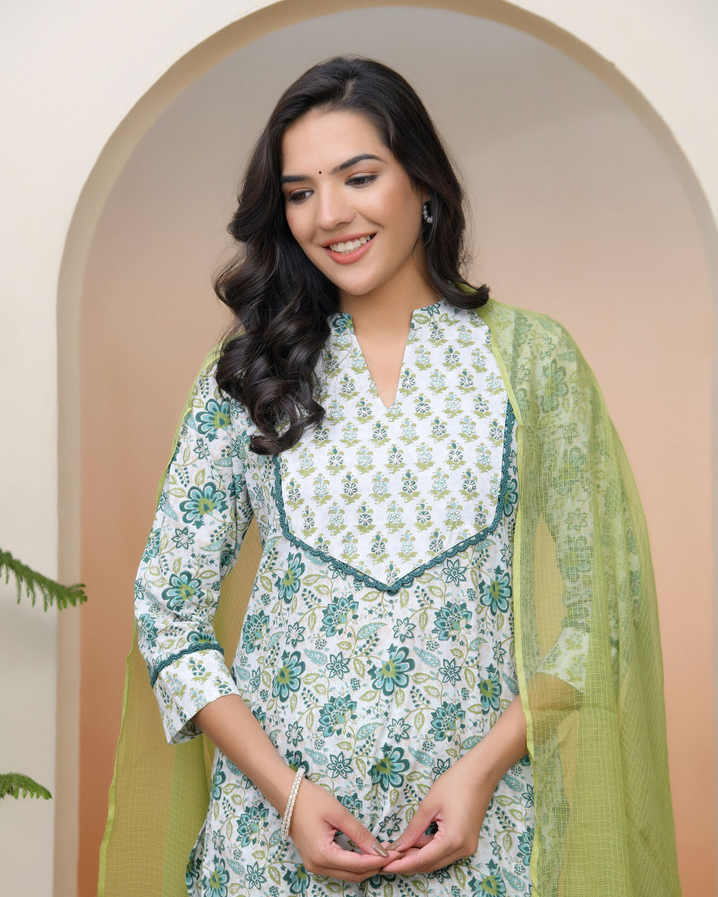 Vaasva Women White Cotton Kurta With Cotton Pant & Dupatta