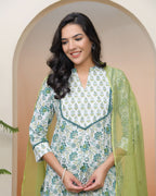 Vaasva Women White Cotton Kurta With Cotton Pant & Dupatta