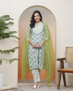 Vaasva Women White Cotton Kurta With Cotton Pant & Dupatta