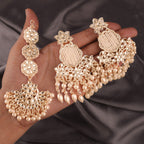 Tehzeeb Creations White Gold Trending Style Drop & Danglers Earring With Tikka For Girls & Women Diamond, Pearl Brass Drops - Distacart