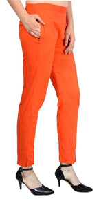 PAVONINE Orange Color Stretchable Cotton Lycra Fabric Pencil Pant For Women - Distacart