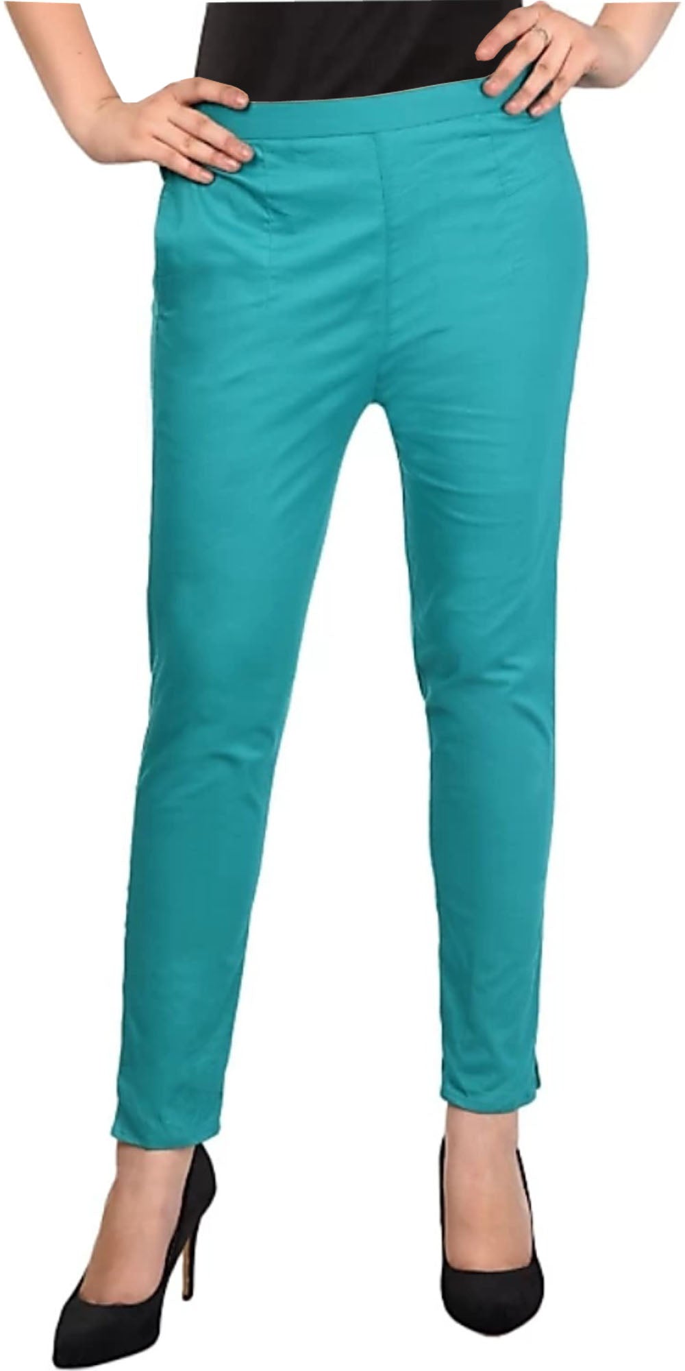 PAVONINE Rama Green Color Stretchable Cotton Lycra Fabric Pencil Pant For Women - Distacart