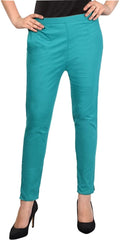 PAVONINE Rama Green Color Stretchable Cotton Lycra Fabric Pencil Pant For Women - Distacart