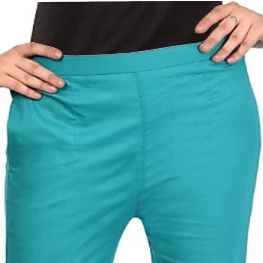 PAVONINE Rama Green Color Stretchable Cotton Lycra Fabric Pencil Pant For Women - Distacart