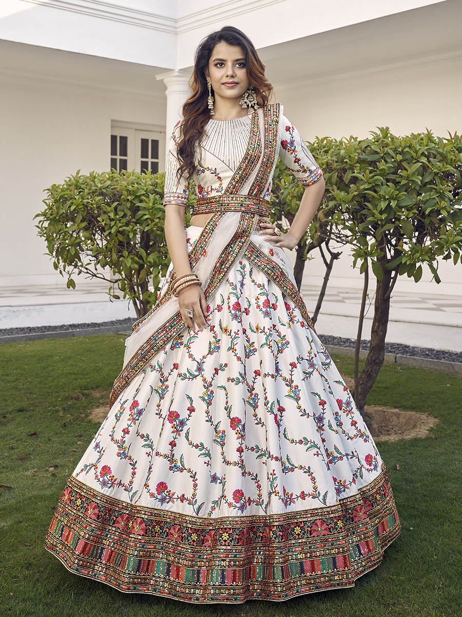 Myra White Silk Heavy Embroidered Lehenga