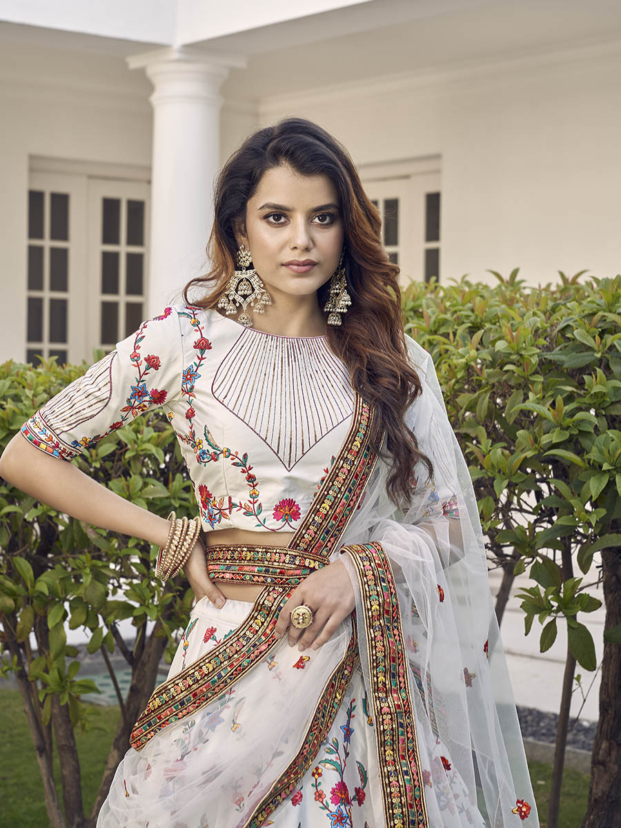 Myra White Silk Heavy Embroidered Lehenga
