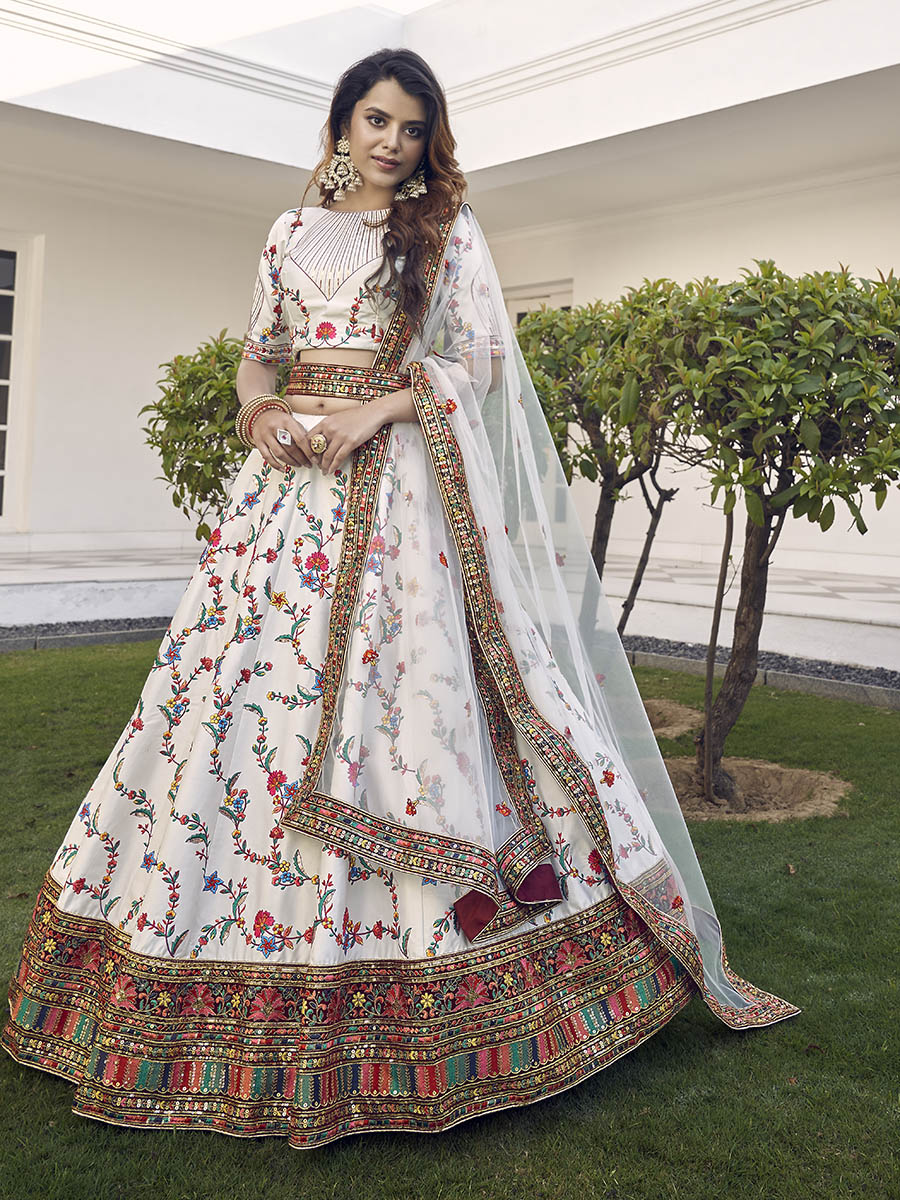 Myra White Silk Heavy Embroidered Lehenga