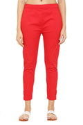 PAVONINE Red Color Stretchable Cotton Lycra Fabric Pencil Pant For Women - Distacart