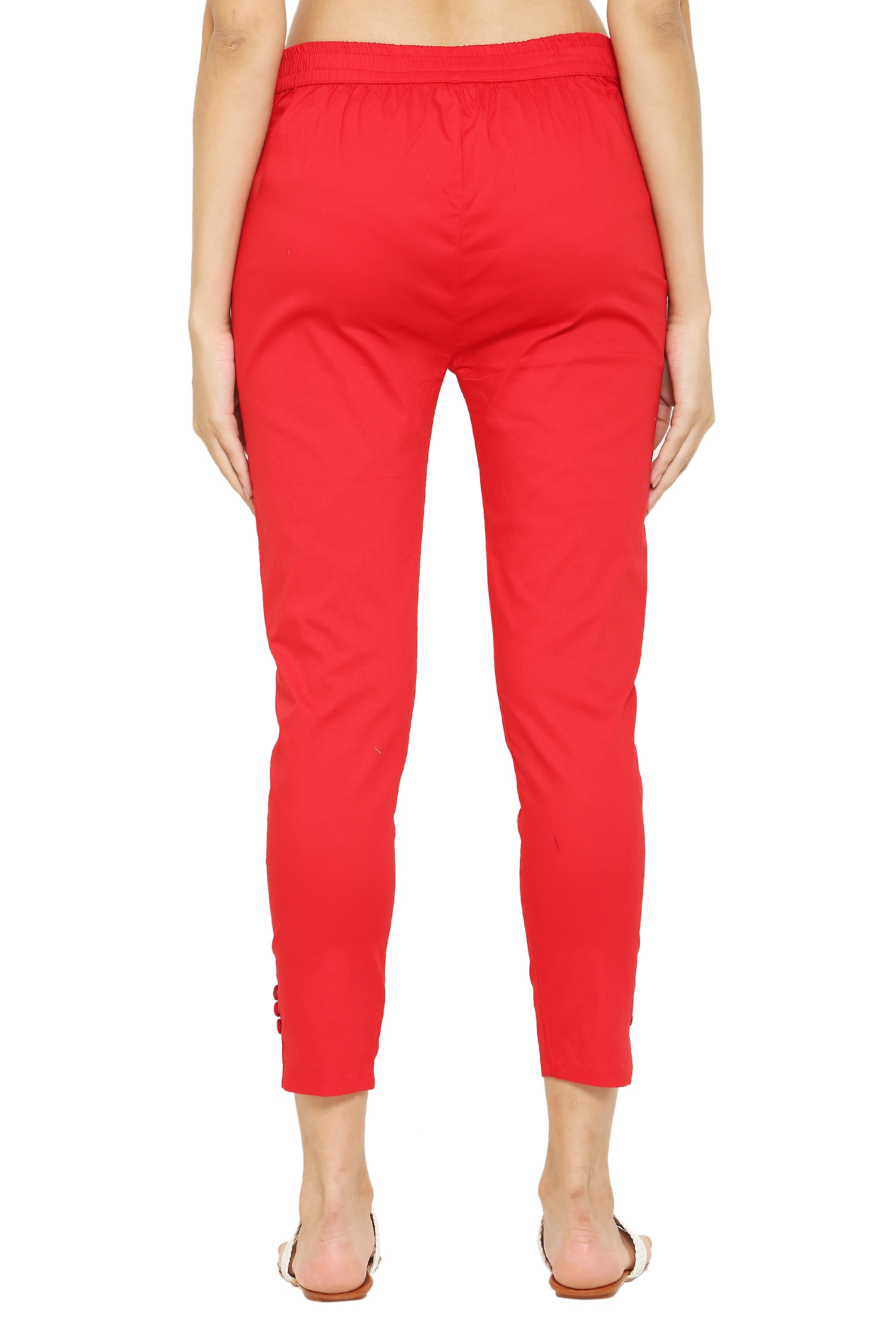 PAVONINE Red Color Stretchable Cotton Lycra Fabric Pencil Pant For Women - Distacart