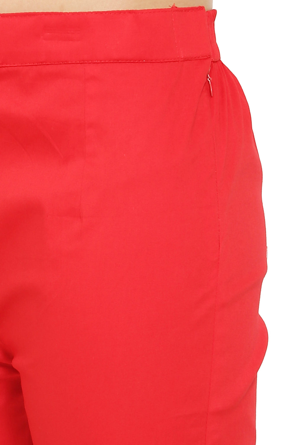 PAVONINE Red Color Stretchable Cotton Lycra Fabric Pencil Pant For Women - Distacart