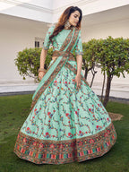 Myra Pista Green Silk Heavy Embroidered Lehenga
