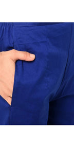 PAVONINE Royal Blue Color Stretchable Cotton Lycra Fabric Pencil Pant For Women - Distacart
