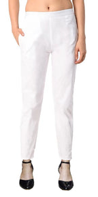 PAVONINE White Color Stretchable Cotton Lycra Fabric Pencil Pant For Women - Distacart