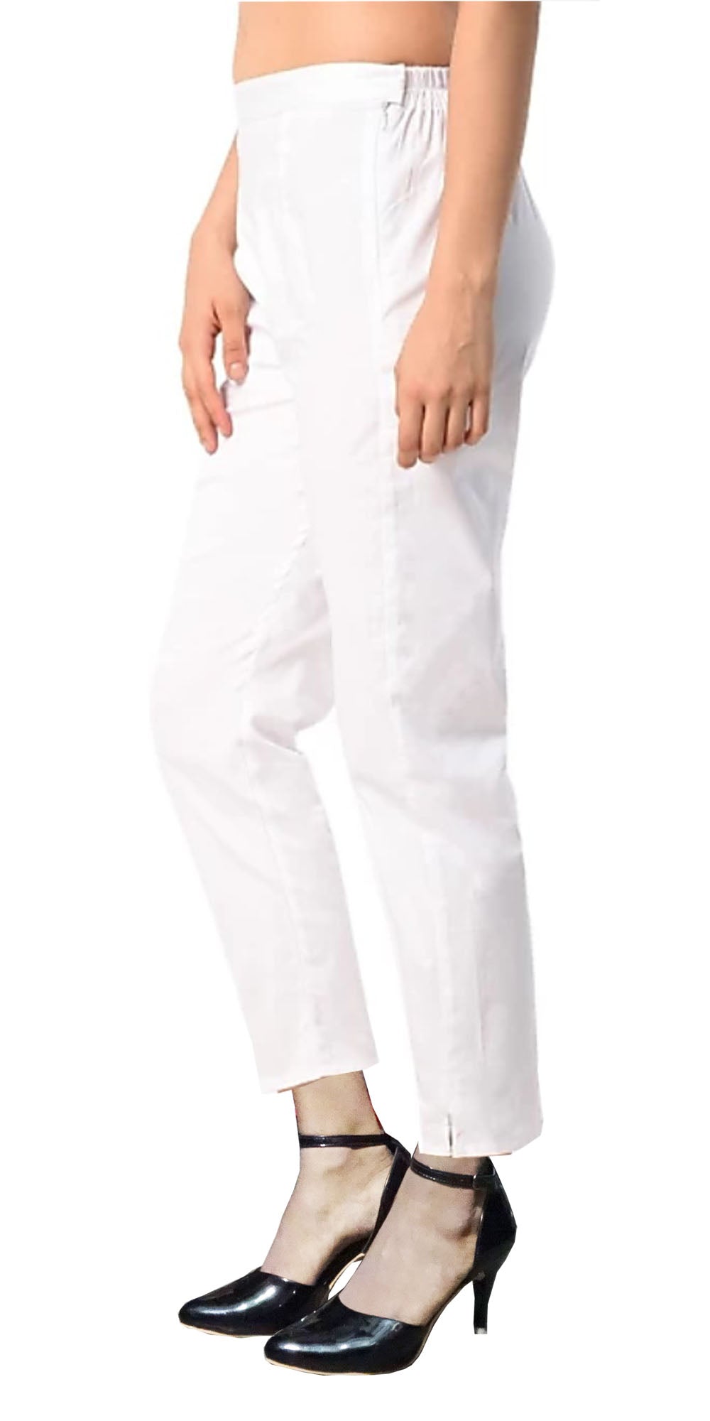 PAVONINE White Color Stretchable Cotton Lycra Fabric Pencil Pant For Women - Distacart