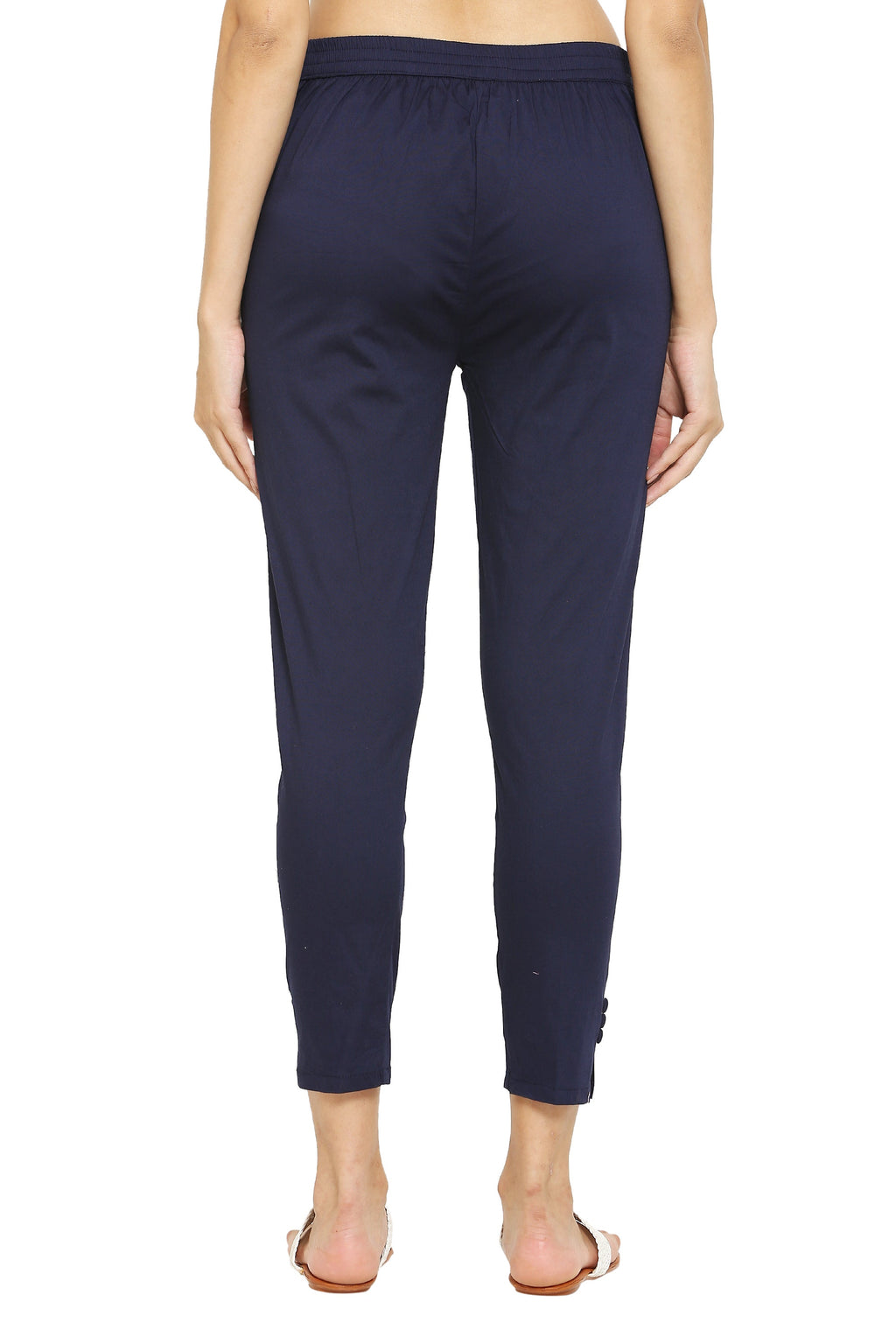 PAVONINE Navy Blue Color Stretchable Cotton Lycra Fabric Pencil Pant For Women - Distacart