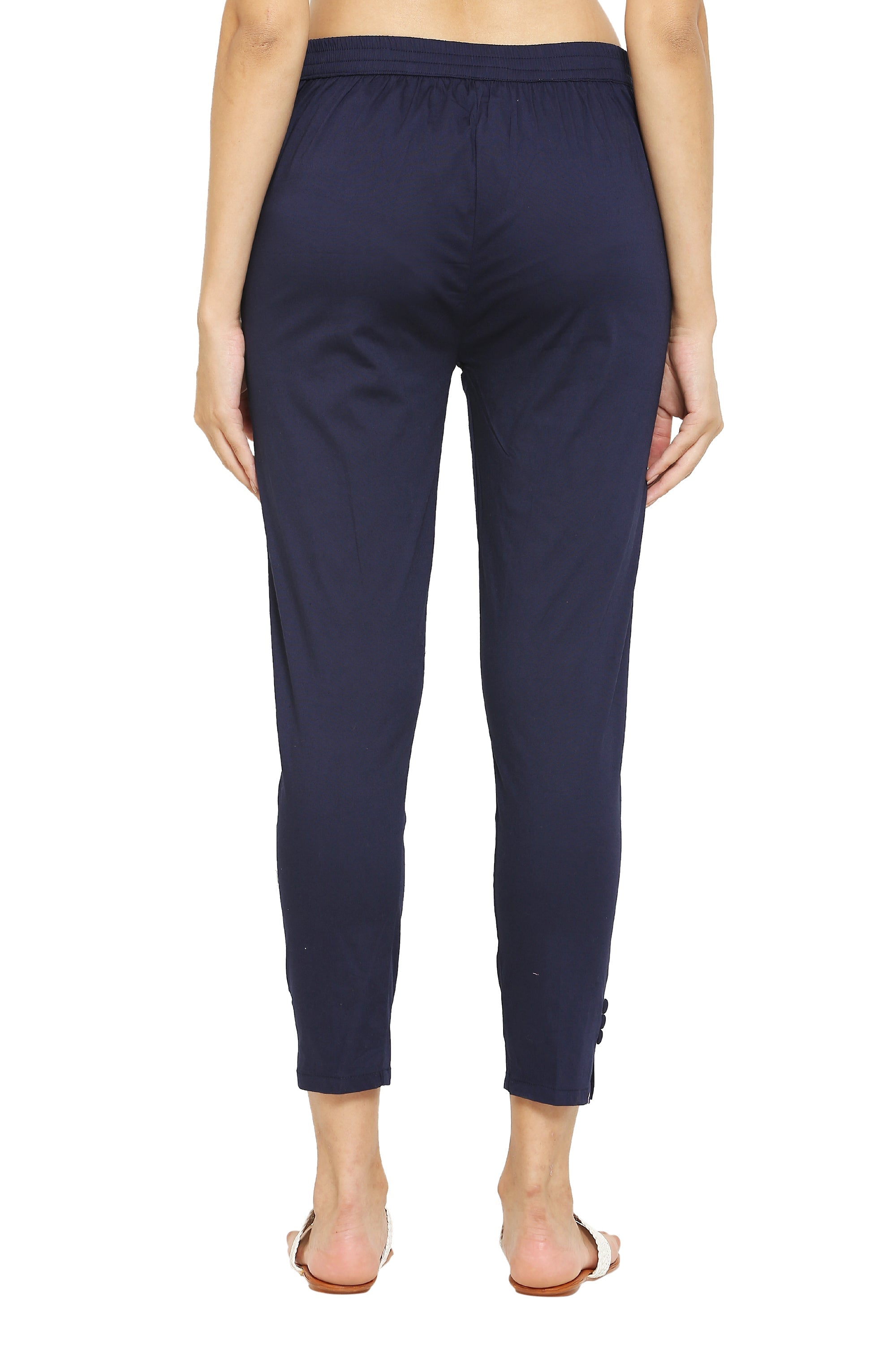 PAVONINE Navy Blue Color Stretchable Cotton Lycra Fabric Pencil Pant For Women - Distacart