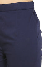 PAVONINE Navy Blue Color Stretchable Cotton Lycra Fabric Pencil Pant For Women - Distacart