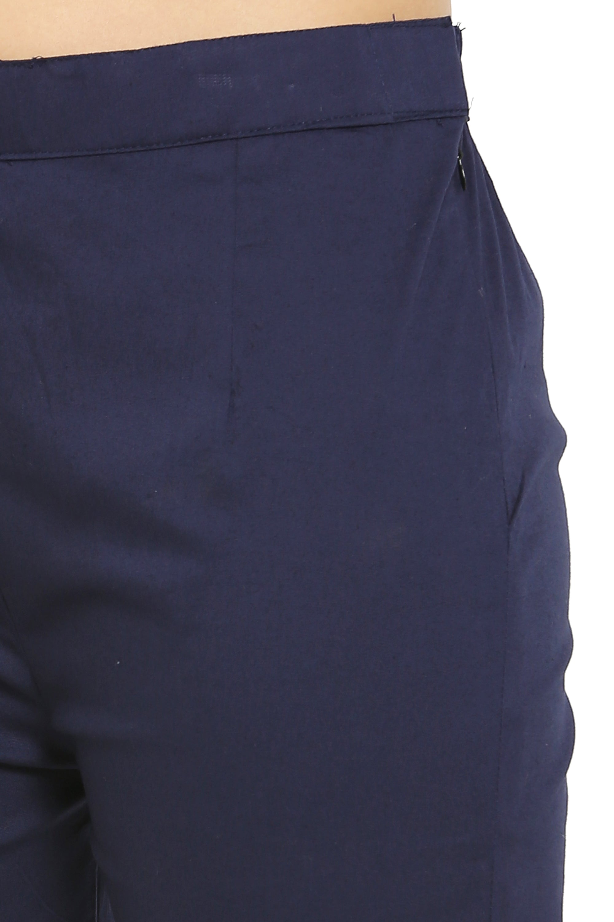 PAVONINE Navy Blue Color Stretchable Cotton Lycra Fabric Pencil Pant For Women - Distacart