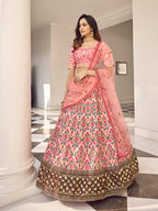 Myra Pink Art Silk Heavy Embroidered Lehenga
