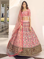 Myra Pink Art Silk Heavy Embroidered Lehenga