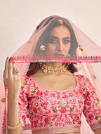 Myra Pink Art Silk Heavy Embroidered Lehenga