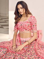 Myra Pink Art Silk Heavy Embroidered Lehenga