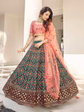 Myra Orange and Green Silk Heavy Embroidered Lehenga