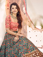 Myra Orange and Green Silk Heavy Embroidered Lehenga