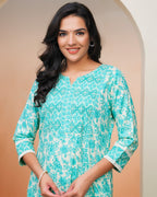 Vaasva Women Aqua Marine Cotton Kurta With Cotton Pant & Dupatta