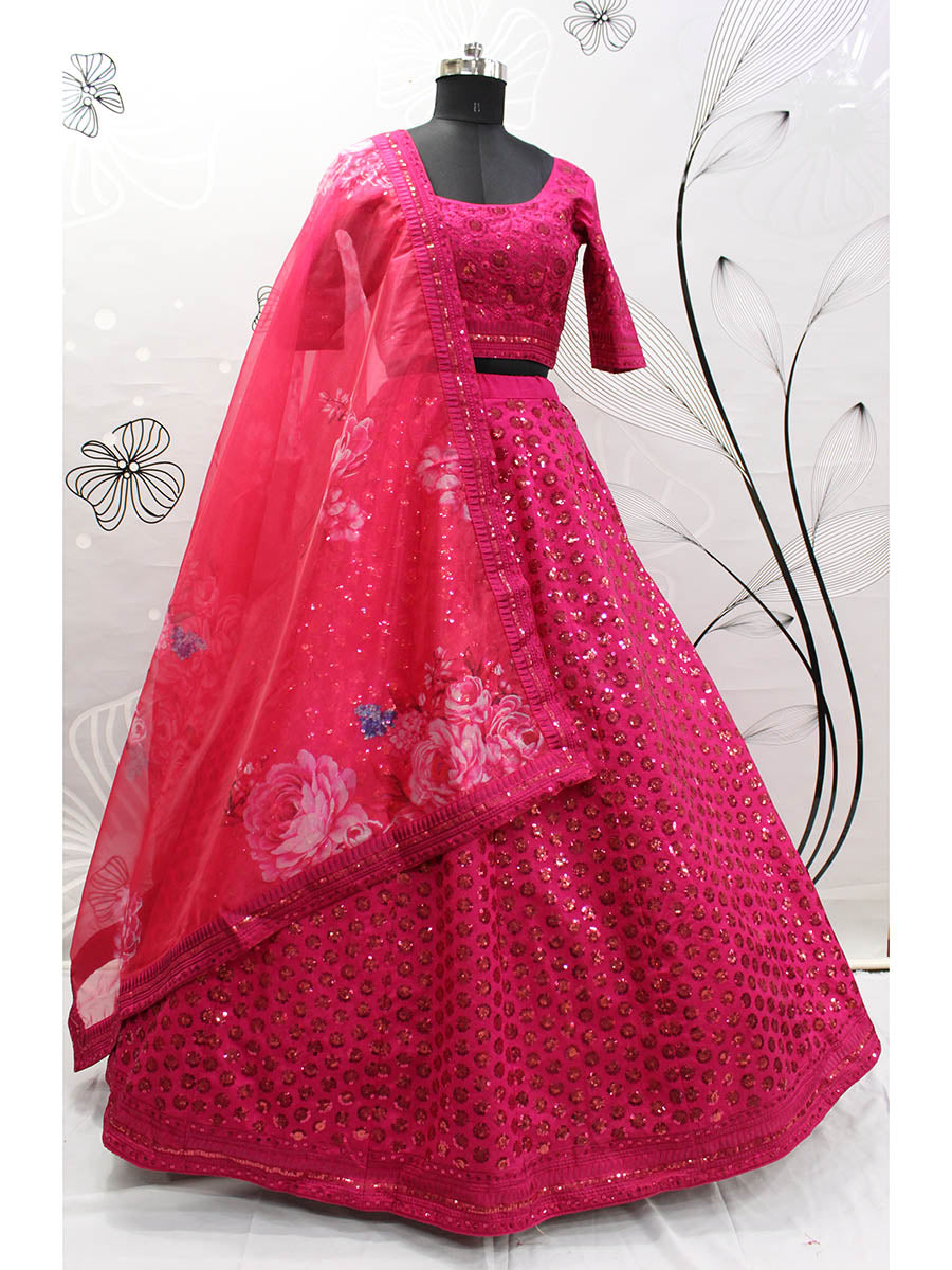 Myra Deep Pink Art Silk Embroidered Designer Lehenga